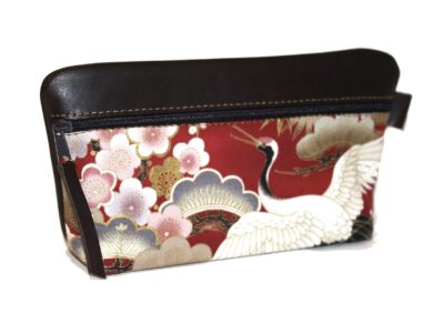 Federmäppchen Leder JAPAN Kranich und Kirschblüten rot