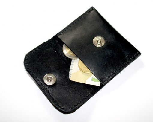 mini Geldtäschchen Leder Portemonnaie schwarz