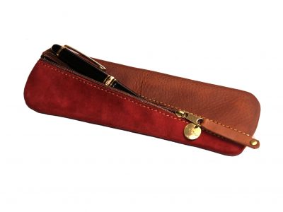 Federmäppchen diagonal weinrot siena braun cognac