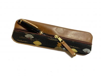 Federmäppchen Leder & Stoff „Fächer schwarz gold”