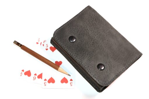 SPIELKARTENETUI Leder Büffelleder in GRAU