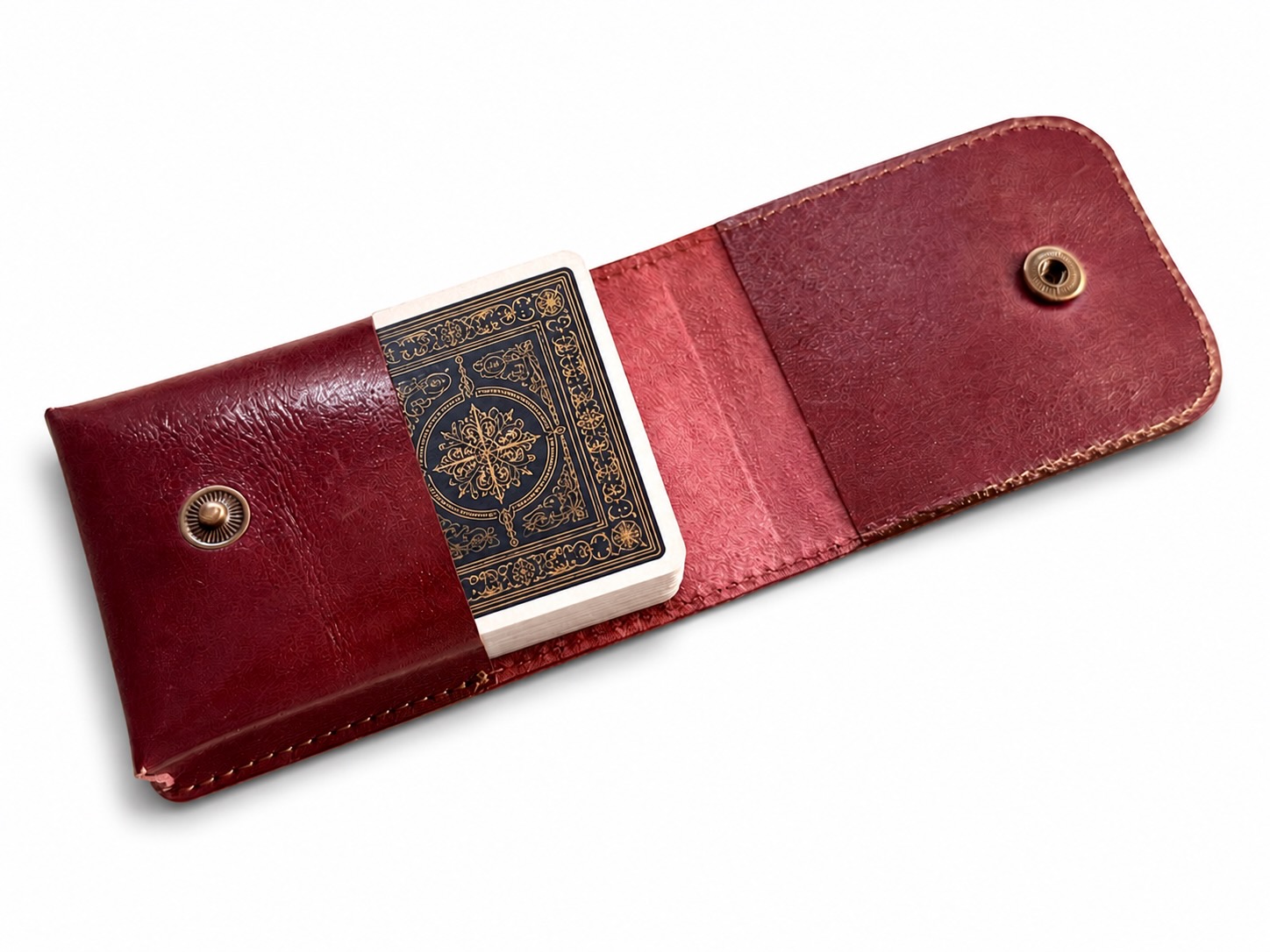 Henriette Claire Ledertaschen Handgefertigte Lederprodukte mit Stil Individuelle Anfertigung POKER / SKAT Spielkartenetui Leder – Glattleder weinrot – Bild 2